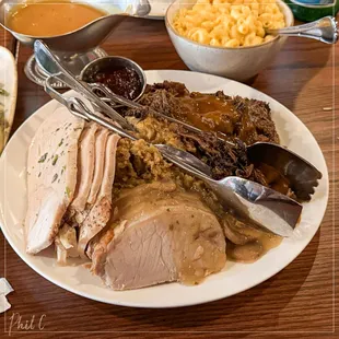 Patriot&apos;s Platter - roasted turkey, pot roast, oven-roasted pork, and stuffing