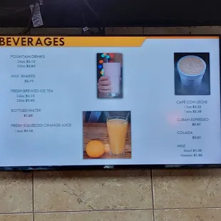 a menu for beverages