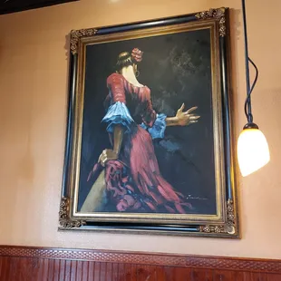 a painting of a woman in a red dress