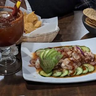 Aguachiles Negros and a Michelada with Negra Modelo