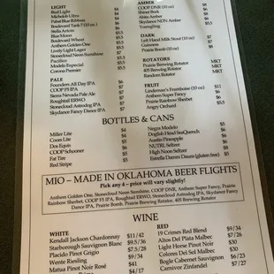 Bar menu