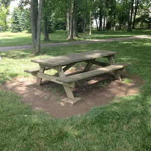 Picnic tables in the shade