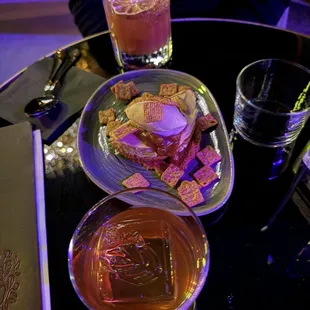 Amore de mi vida - love of my life   Sangre de dioses - mole milk punch  Mi corazon - my heart