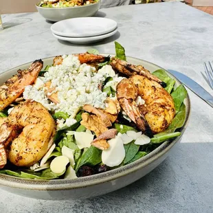 Spinach Salad with grilled shrimp.