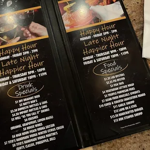 Happy hour menu (12/2023)