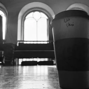 a cup of coffee on a table