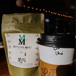 a cup of coffee and a bag of coffee