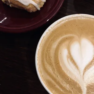 White chocolate latte and a blueberry scone
