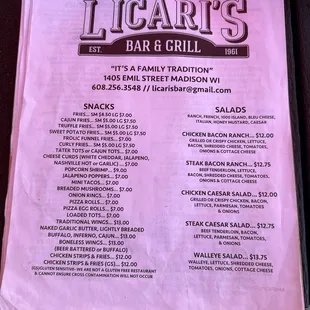 Food menu