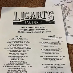menu