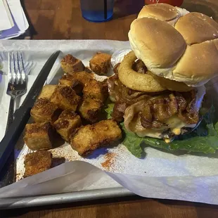 Spicy bacon cheeseburger &amp; Jalapeno Cheese Curds