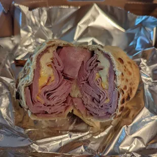 Ham and cheddar calzone