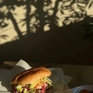 Asada Torta with Fresh Avocado, Beans, Cheese, Lettuce, Pickled Onions and Delicious Telera Bread