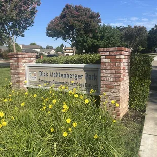 The bathrooms are close to this sign on the cross street of Hutton Drive and Kilconnell Drive