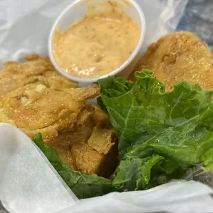 Fried Green Tomatoes, hot out of the pan....and when I say hot, I mean be careful, because you&apos;ll burn your tongue!!