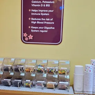 a display of yogurt items