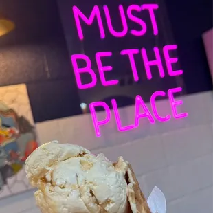 Dulce de leche single scoop in waffle cone