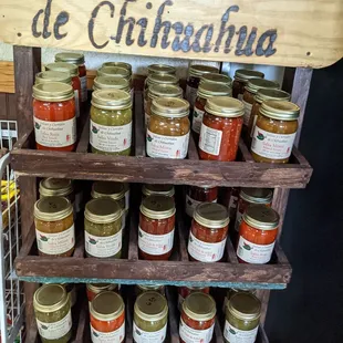 a display of jars of food