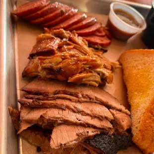 Brisket, pulled pork, &amp; sausage
