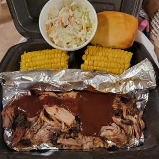 Bbq brisket, slaw, and corn