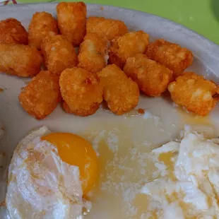 Cottage potatoes? No deep fried tater tots. Over medium eggs? No tons of snot. Not edible