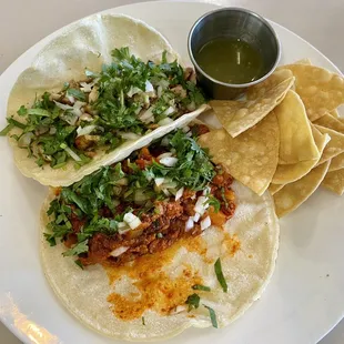 Grilled Chicken Regular Taco (Back) and Al Pastor Regular Taco (Front)