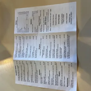 a menu on a table