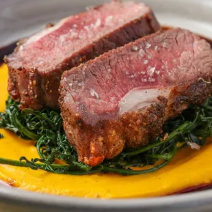 LAMB LOIN / Spiced Carrot Puree / Lamb Jus / Spigarello