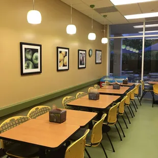 tables and chairs in a restaurant