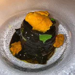 Squid ink pasta with sea urchin