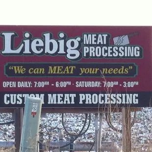 a sign for liebig meat processing