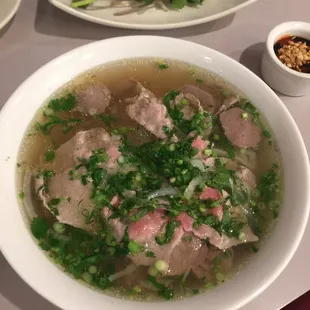 V12 pho with all sort of goodies!  Beef flank, brisket, tripe, and meatballs.