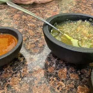 Salsas. Tasted like water and the spicy one was just hot... not flavorful.