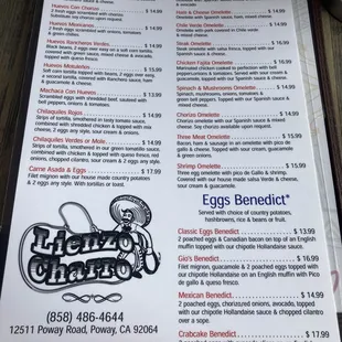 Breakfast menu