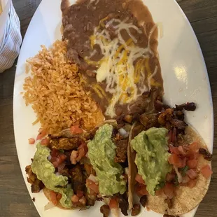 3 Mini Street Tacos (adobada) with Rice &amp; Beans
