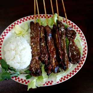 Beef skewered