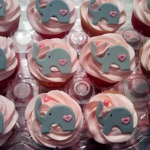 Elephant-themed Baby girl shower cupcakes!