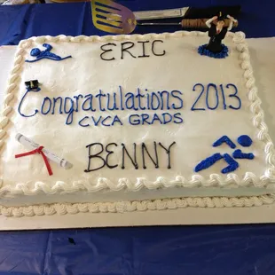 Swimming/Running themed Grad cake for a double-Grad party!