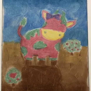 Pastel cow created by a children's class student, aged 9.