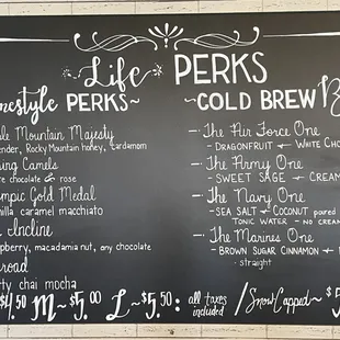 Specialty Life Perks Menu