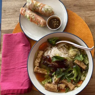 One of my favorite meals--veggie summer rolls &amp; tofu veg pho w/veggie broth