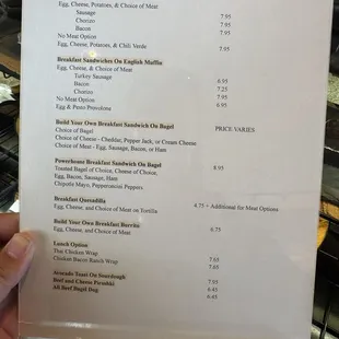 Menu. Breakfast wraps are awesome!
