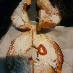 A bagel "with cream cheese"