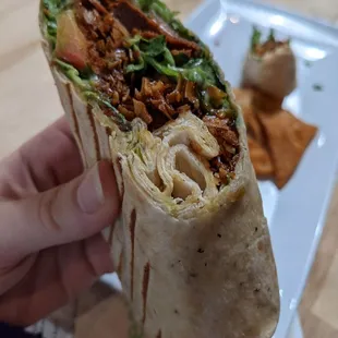 a hand holding a burrito