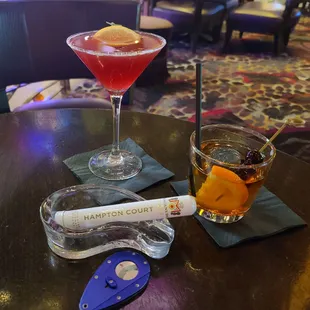 Pomegranate martini and old fashioned with cigar