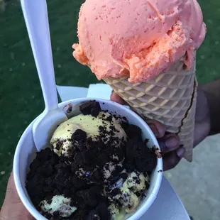cake batter  orange sherbet/ waffle cone