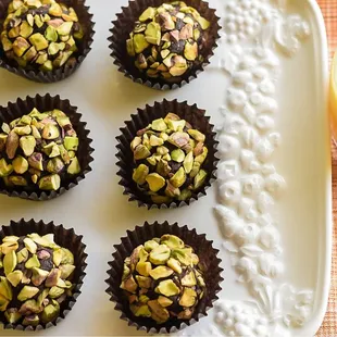 Orange Saffron Pistachio Water Ganache French Truffles