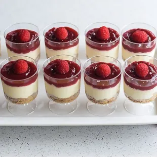 Madagascar Vanilla Cheesecake Cups with Raspberry Coulis