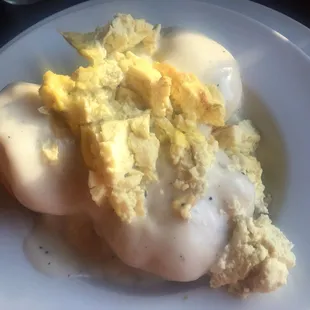 Homemade biscuits and gravy topped with your choice of protein.  I chose eggs.  Boring I know, but yummy!