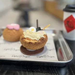 Sakura Lychee Cream Puff.  Ramen Cream Puff.  Sakura Matcha Latte.